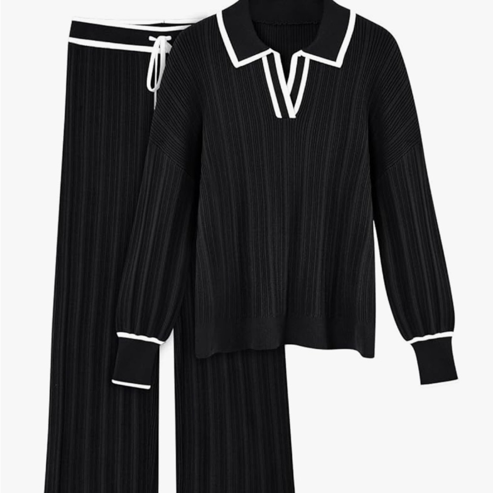 Chic Black and White Two Piece Sweater Set